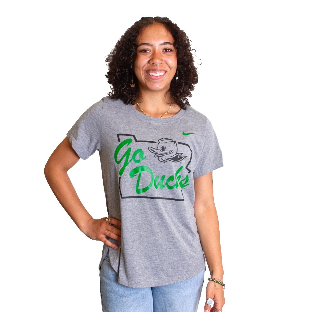 Fighting Duck, Nike, Grey, Crew Neck, Tri-blend, Women, Go Ducks, T-Shirt, 795241